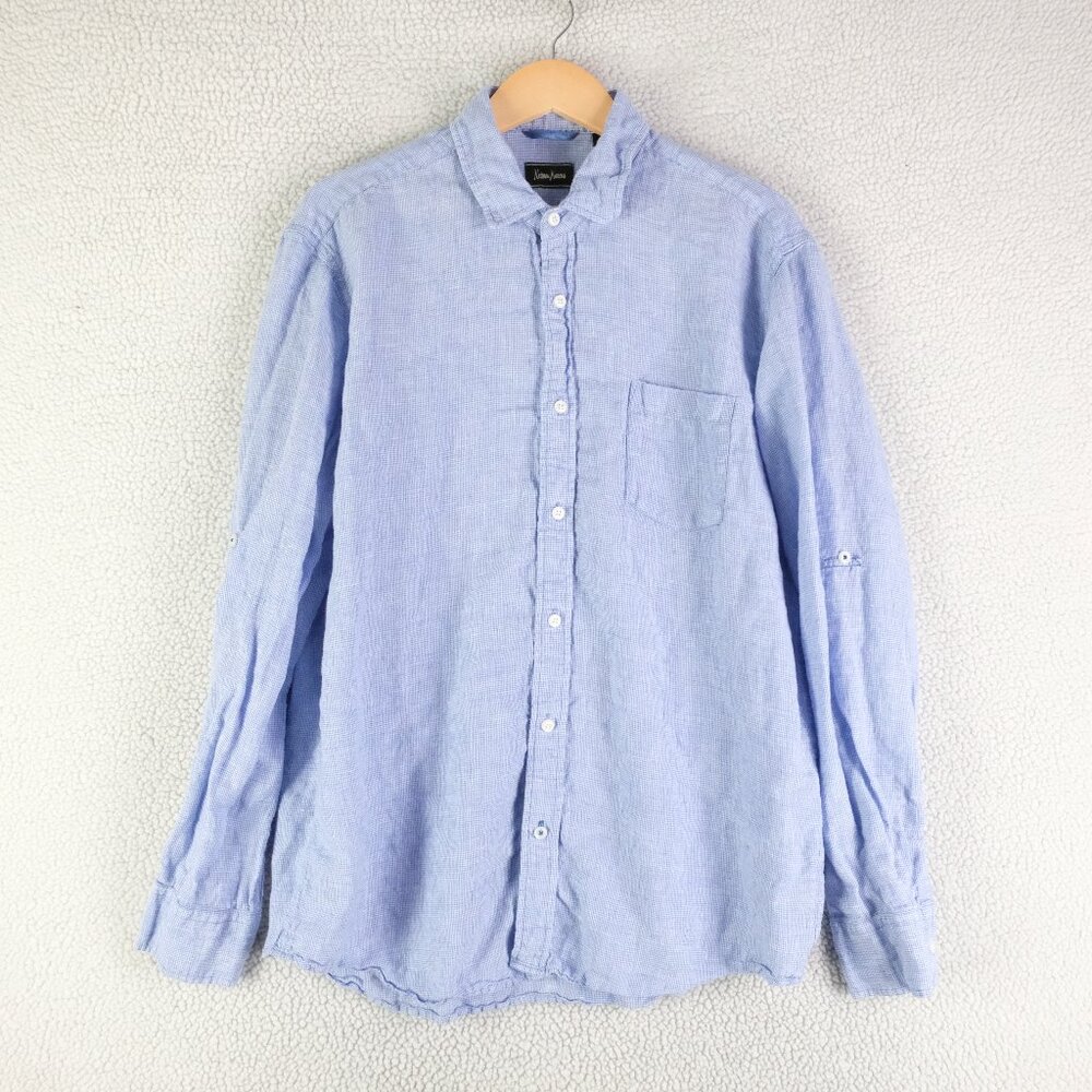 Neiman Marcus Shirt Mens Large Blue Button Up Linen Long Sleeve